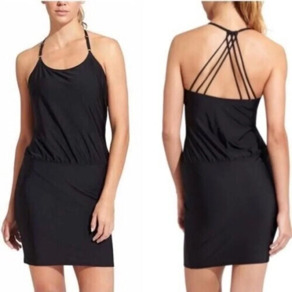 NWT Athleta Aqualuxe Swim‎ Dress Woman's Black Size XXS Swim Suit Swimdress